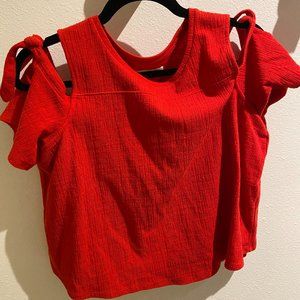 Madewell  Red Textured Tie-Sleeved Top, Size Medium